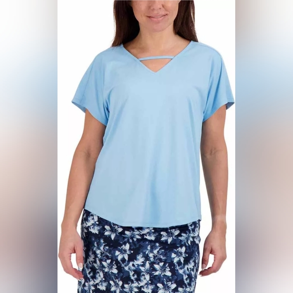 TRANQUILITY‎ COLORADO CLOTHING BLUE LADIES' V-NECK KNIT TOP SZ L NWT